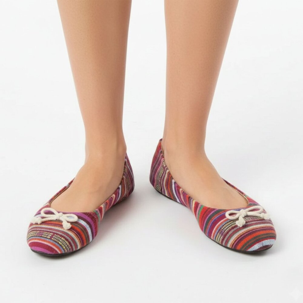 A.co Woven Boho Ballet Flats - Colourful Striped Canvas Slip-Ons Shoes Summer